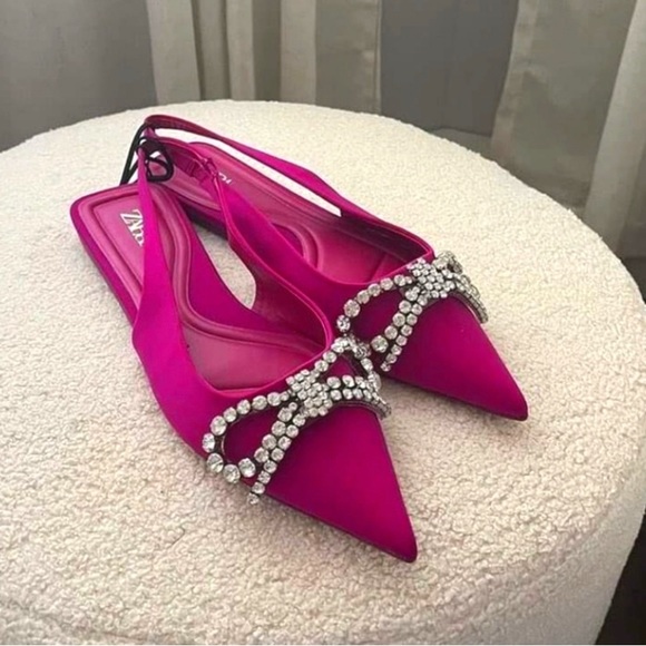 ZARA Rhinestone EMBELLISHED BOW FLAT MULES Sandals shoes - Picture 9 of 10